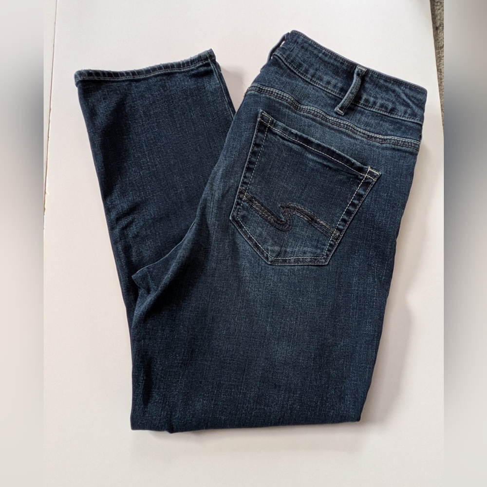 Silver Jeans Avery Capri Blue Denim High Rise W32 L23.5 Cropped Embroidered Boho